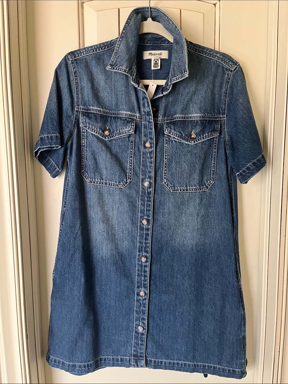 Madewell Washed Blue Short Sleeve Denim Shirt Dress